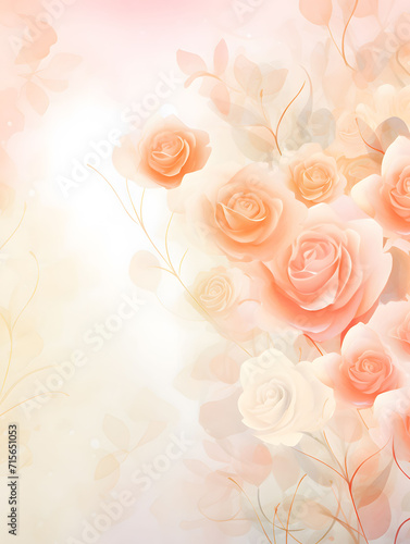 Romantic Watercolor-Style Card Background for Valentine's Day with Hearts and Roses