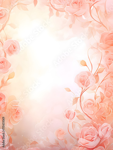 Romantic Watercolor-Style Card Background for Valentine's Day with Hearts and Roses
