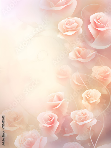 Romantic Watercolor-Style Card Background for Valentine's Day with Hearts and Roses