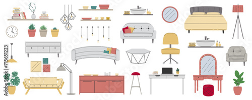 apartment, app, armchair, bathtub, bed, bedroom, bedside table, business, cabinet, cartoon, chair, collection, comfort, comfortable, computer, concept, contour, couch, curbstone, decor, decoration, de