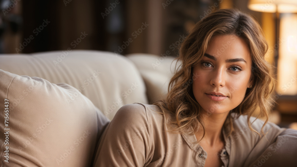 Portrait of a beautiful woman in a home interior. AI Portrait of a beautiful woman in a home interior. AI