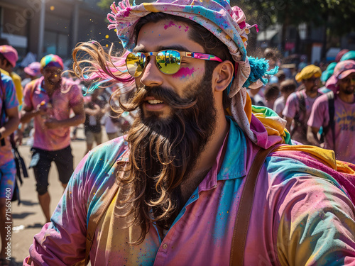 Beard man celebrating Holi festival