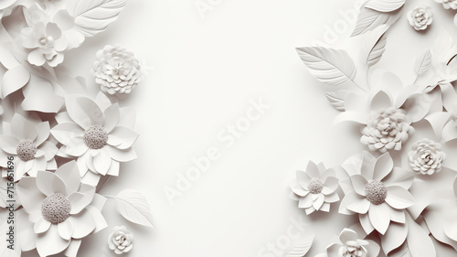 Paper cut flowers and leaves  Fresh spring nature background. Floral banner  poster  flyer template with copy space.
