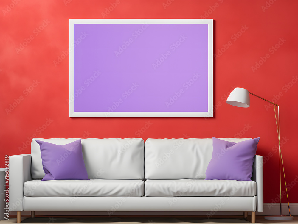 Beautiful living room with sofa and large blank canvas sizes mockup in the wall Beautiful living room with sofa and large blank canvas sizes mockup in the wall