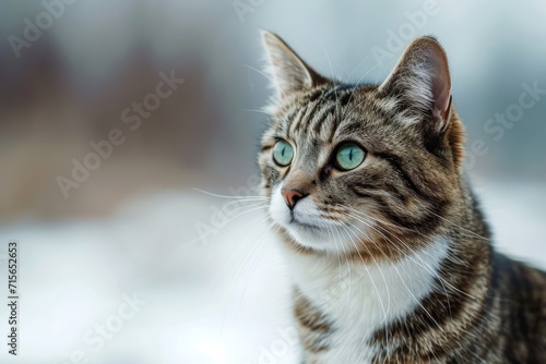 Astonished Cat With A Fierce Gaze, Striking A Pose Against A Plain Background. Сoncept Dramatic Cat Portraits, Intense Feline Expressions, Minimalist Cat Photography