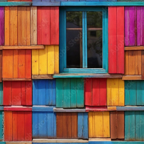 colorful  window  wood  wall  old wooden  architecture  bulding  bulo  house red frame green  home  Ai generated 