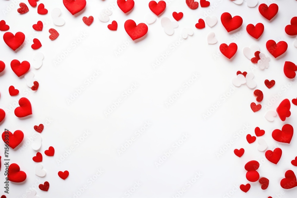 Frame of red hearts on a white background for a Valentine's Day