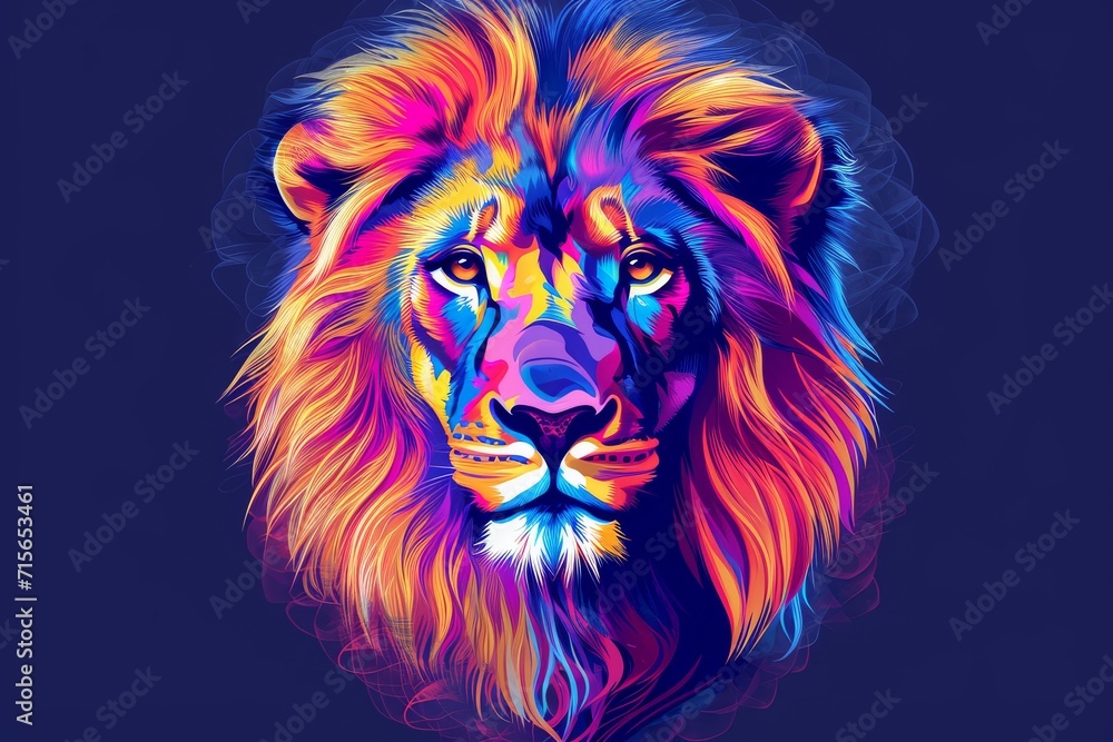 Vibrant Lion Illustration, Perfect For Printing On Tshirts To Make A Statement. Сoncept Bold Typography, Abstract Artwork, Nature-Inspired Landscapes