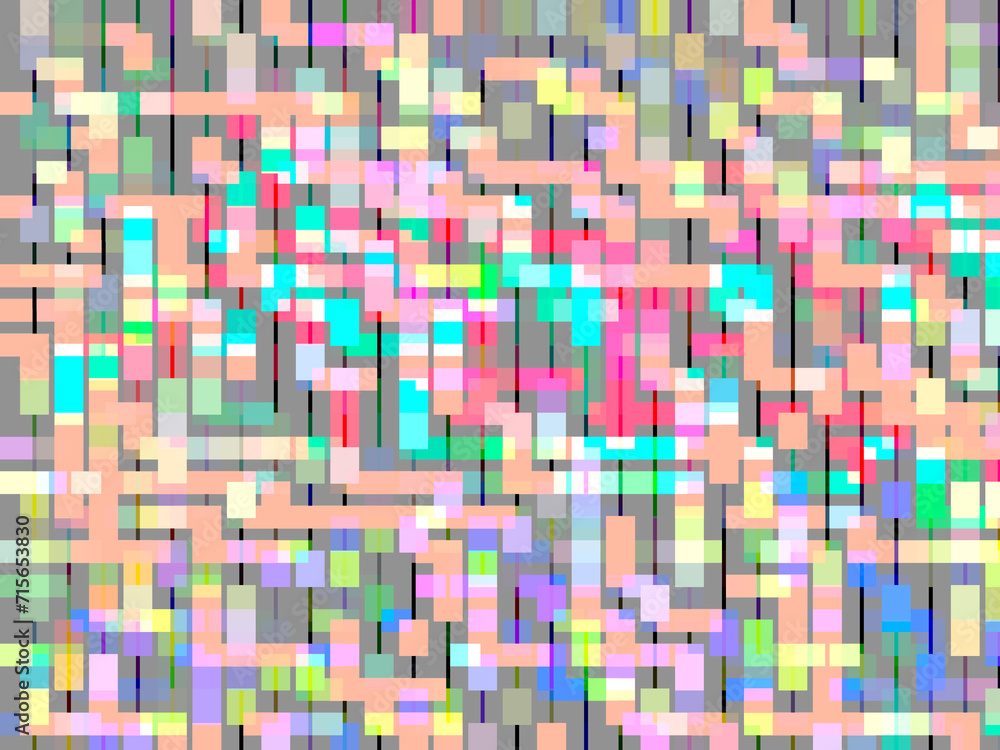 Multicolored abstract mosaic matrix of lines and rectangles on dark gray, for background or element with urban, network, or demographic motif