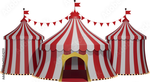 isolated circus tent. 3d circus with red and white stripes 