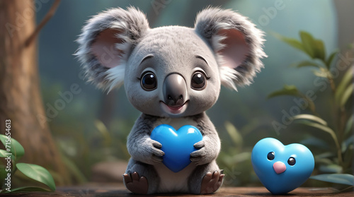 Sweet Koala Cradles a Blue Heart in Chris LaBrooy s 3D Artistry AI GENERATED