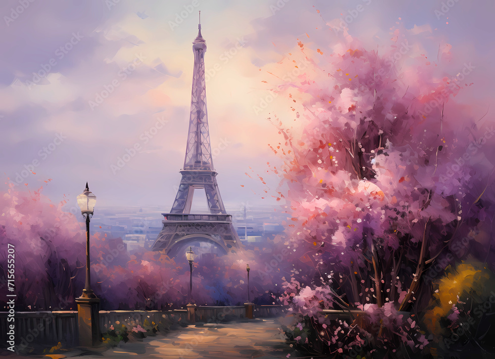 Eiffel Tower in Paris, France. Digital watercolor painting
