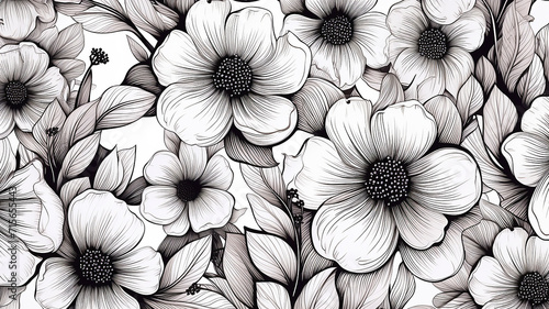 floral pattern with black lines and white background