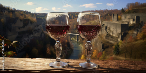 Enjoying Sunset with Wine Glasses on TableRomantic Sunset Toast with Two Glasses of Wine Relaxing Evening  Two Glasses of Wine in Sunset