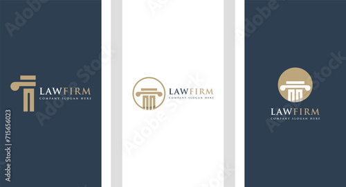 Set of justice law firm logo design with pillar, crown and creative element Premium Vector