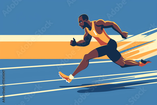 An image of an African American athlete running on a track, african american people drawings, flat illustration