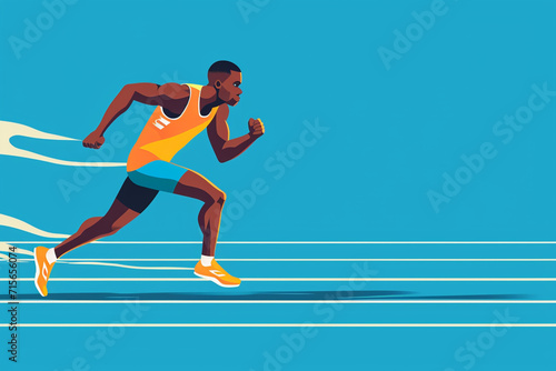 An image of an African American athlete running on a track, african american people drawings, flat illustration