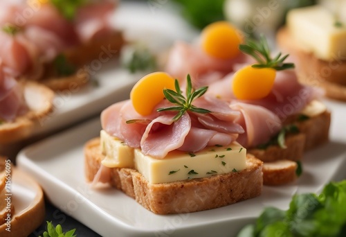Canape with cheese and ham