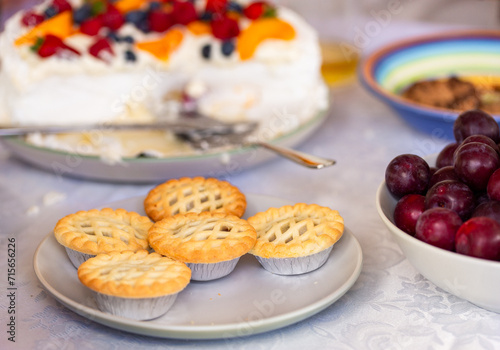 Fruit mince pies on dessert table at Christmas photo