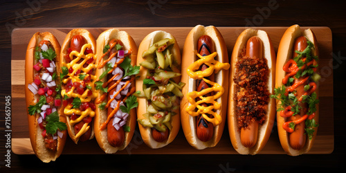 Savory Symphony. Hot Dog Extravaganza with Varied Toppings photo