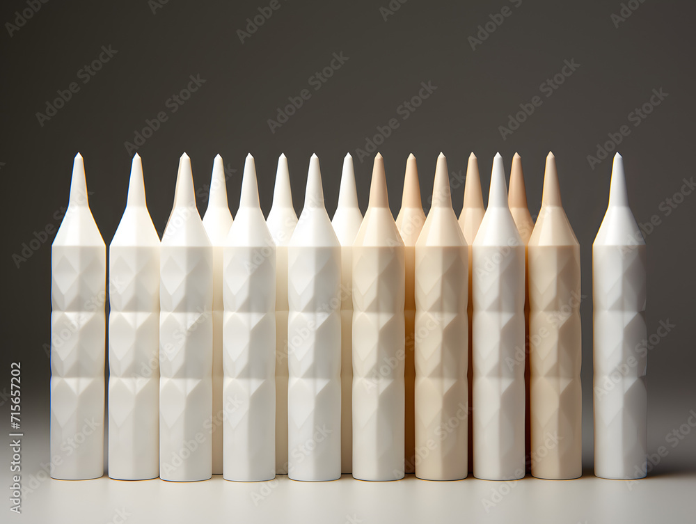 A group of pencils arranged in a row with empty spaces A group of pencils arranged in a row with empty spaces