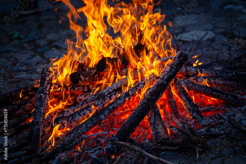 Close up of campfire burning