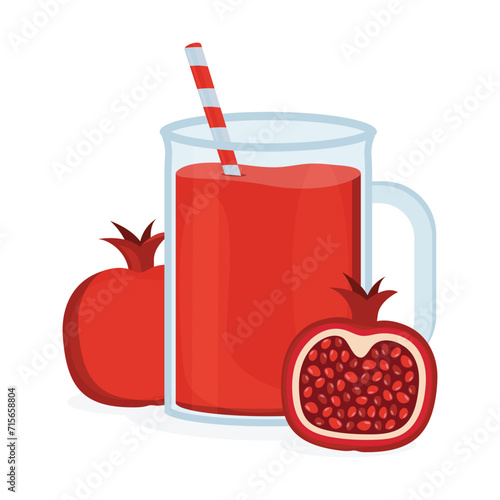A glass of pomegranate juice with a straw. Juices with different flavors. Fruit juices.