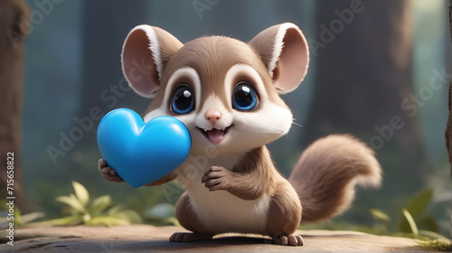 Whimsical Flying Squirrel Grasps a Blue Heart in Chris LaBrooy's 3D Marvel AI GENERATED photo
