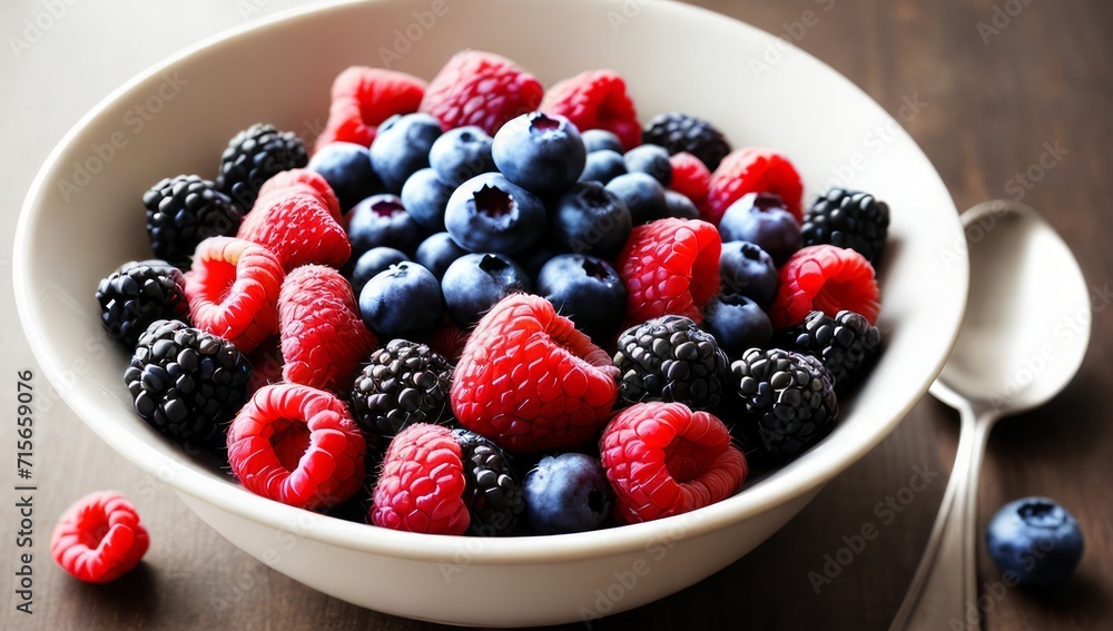 A bowl of berries is gathered on the table. A bowl of berries is gathered on the table.