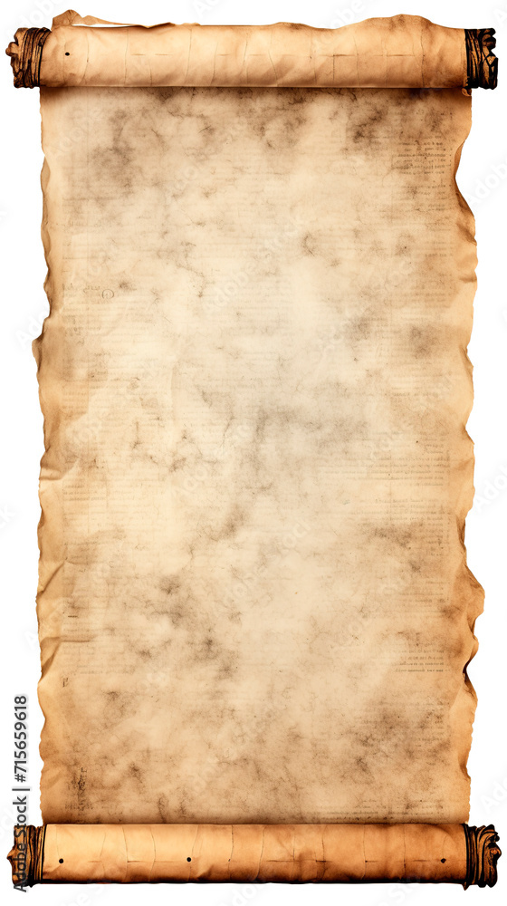 Old paper scroll isolated on white background. Clipping path included