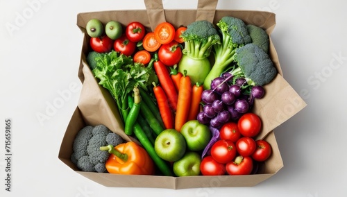 a paper bag full of fresh vegetables and fruits
