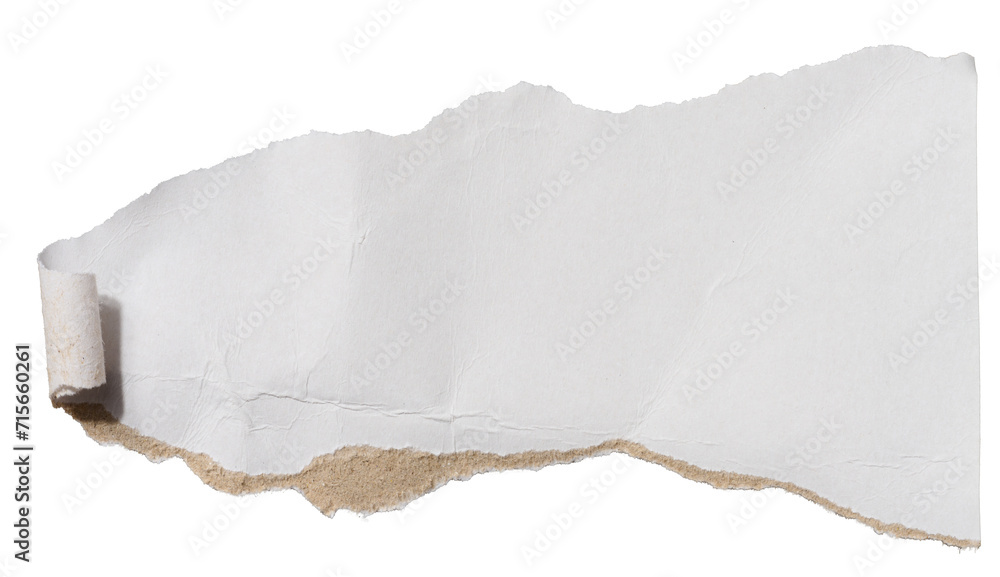 Torn piece of white cardboard with torn edges on an isolated background Torn piece of white cardboard with torn edges on an isolated background