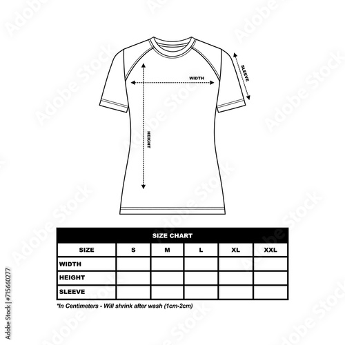 Short sleeve t shirt Size Chart, woman round, square and V neck. technical drawing fashion flat sketch vector illustration