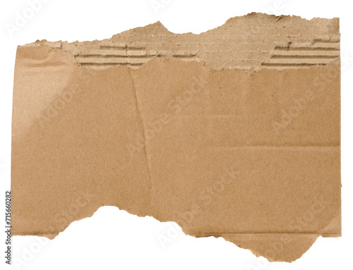 Fotografie Piece of brown cardboard with torn edges on isolated background