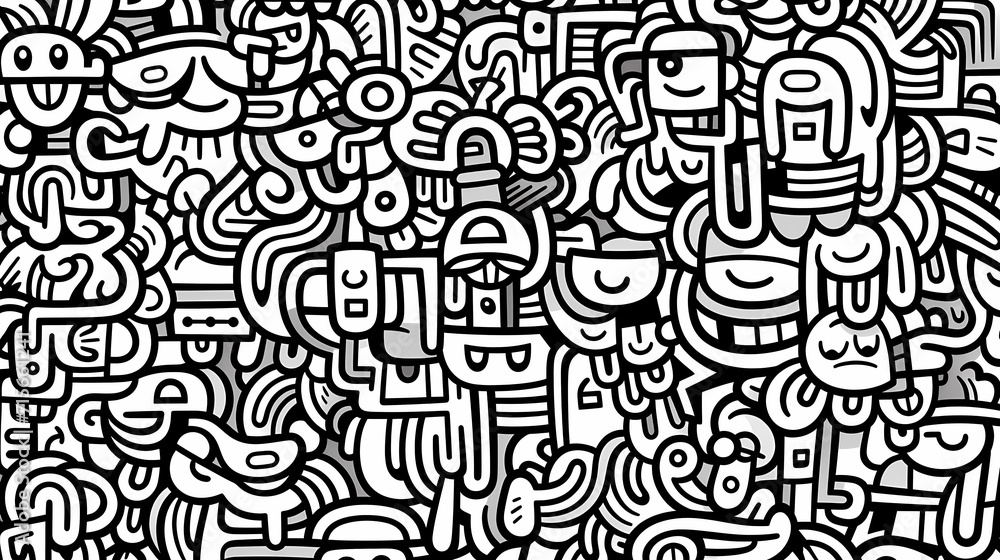 Funny doodle seamless pattern, artistic background Funny doodle seamless pattern, artistic background