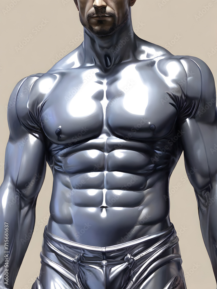 Man Wearing Shiny Silver Outfit Sparkles and Stands Out in the Crowd. Generative AI. Man Wearing Shiny Silver Outfit Sparkles and Stands Out in the Crowd. Generative AI.