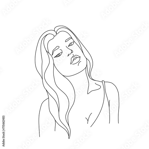 Beautiful woman continuous line drawing, abstract portrait, girl is single line on white background, vector illustration. Tattoo, print and logo design for spa or beauty salon.