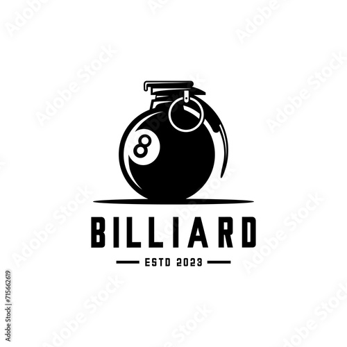 vector logo of billiard ball in the shape of a grenade bomb