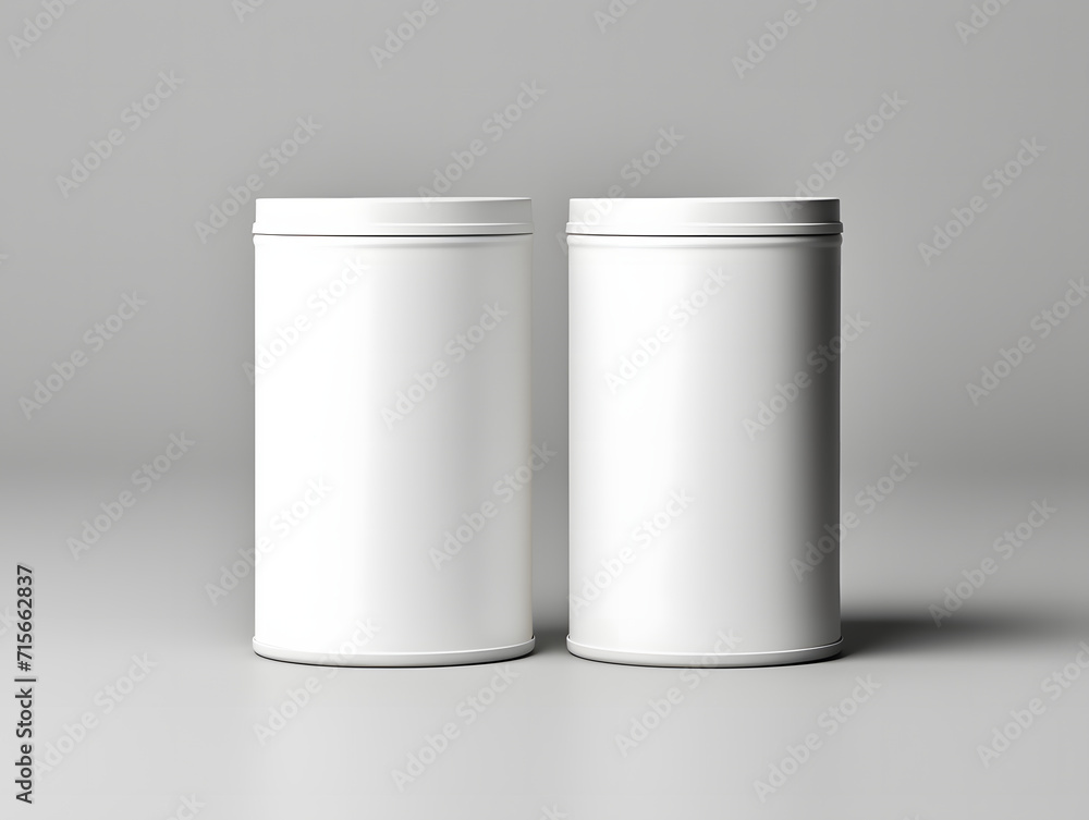 3D white blank two paper tube tin can mockup 3D white blank two paper tube tin can mockup
