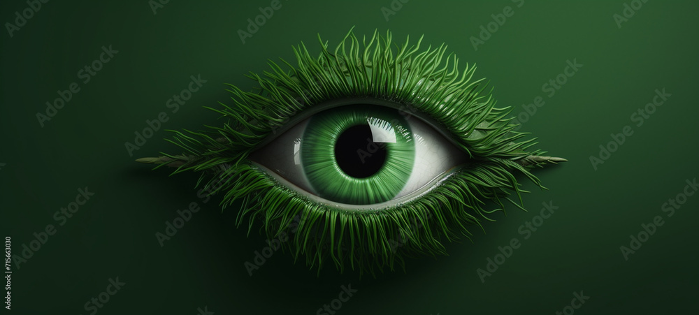 Obraz premium Eye on green background, generative AI