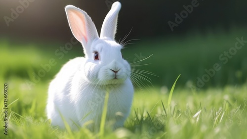 White rabbit in green grass