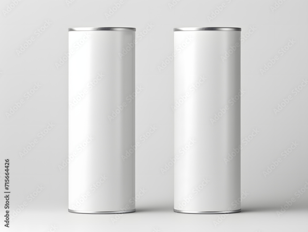 3D white blank two paper tube tin can mockup 3D white blank two paper tube tin can mockup