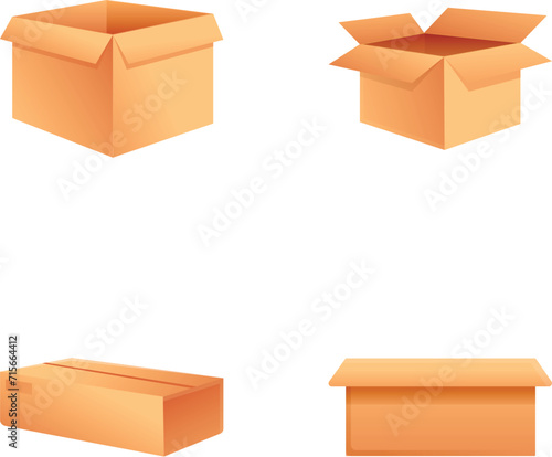 Cardboard box icons set cartoon vector. Various cardboard gift box. Package, storage