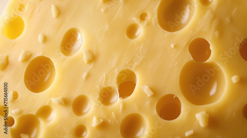 Block of Swiss medium-hard yellow cheese emmental or emmentaler with round holes. photo