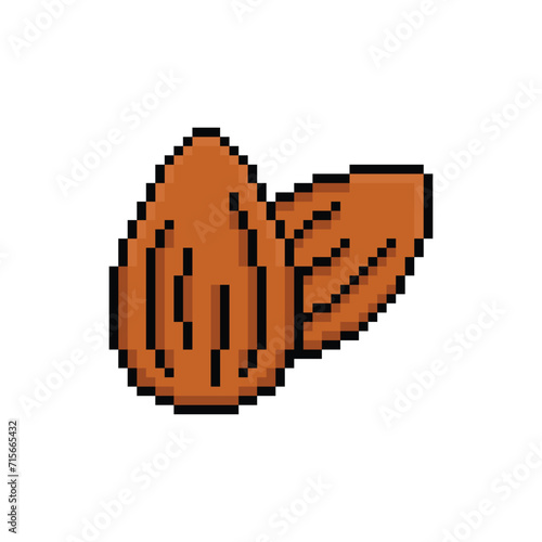 pixel almond nut icon.  Vector pixel art almond nut 8 bit for game  logo template 