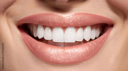 Close-up of a beaming smile with pearly white teeth, expression of happiness, healthy dental concept