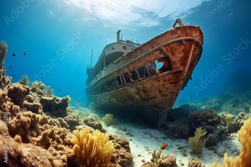 Shipwreck on the seabed in the Red Sea, Egypt