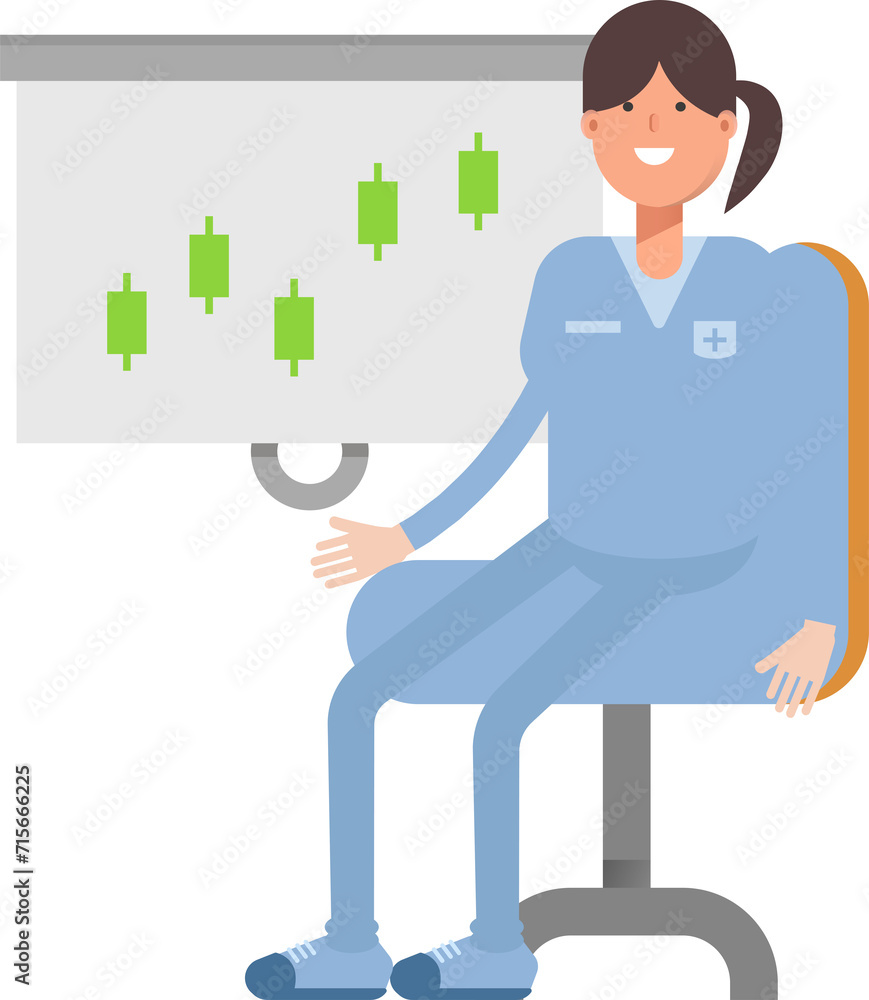 Obraz premium Nurse Character Presenting Candlestick Chart 