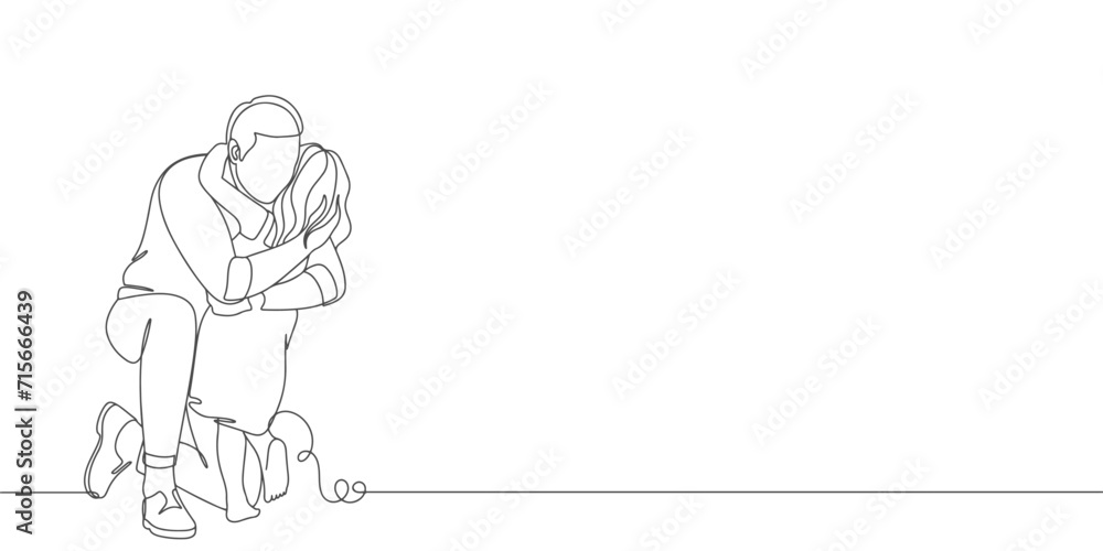 Happy father hugs his little daughter line art style vector illustration. Vector illustration Happy father hugs his little daughter line art style vector illustration. Vector illustration