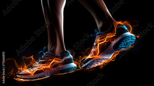 jogger's legs against a fiery, dark background exudes an incredible energy and enthusiasm for exercise, intense energy and determination that comes with exercise